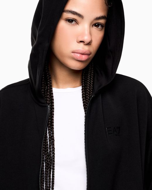 EA7 Black Logo Series Stretch Modal Blend Oversized Hooded Sweatshirt