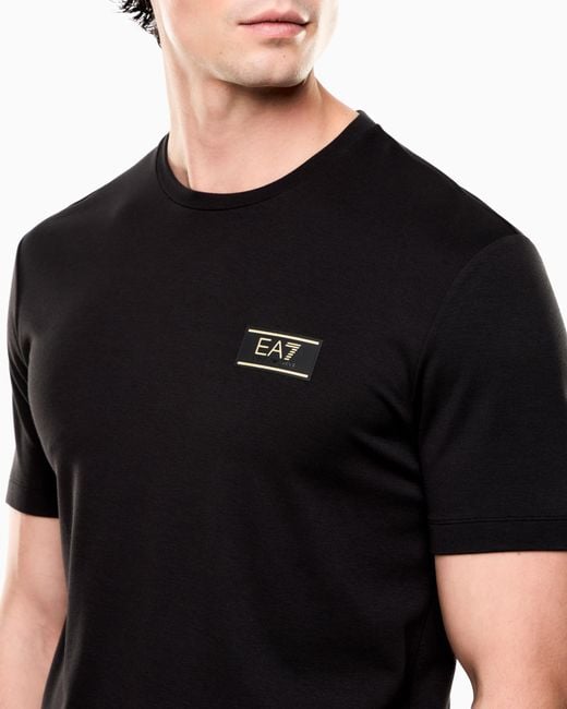 EA7 Black Premium Label Stretch Viscose-Blend Crew-Neck T-Shirt for men