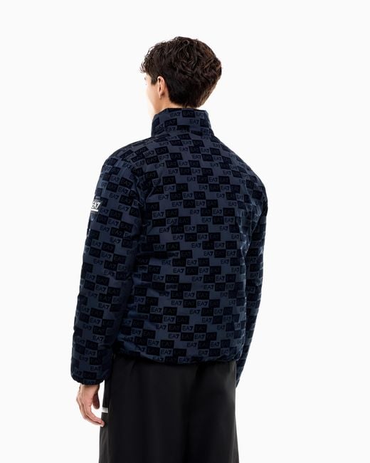 EA7 Blue Oversized Hooded Bomber Jacket With Velvet Monogram for men
