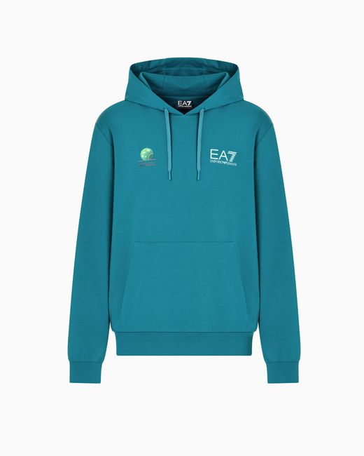 EA7 Blue Italian Open Stretch-Cotton Sweatshirt for men