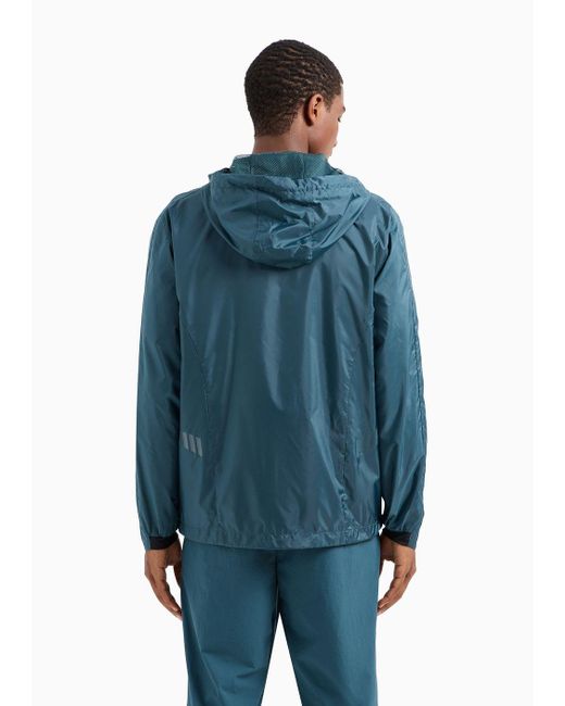 EA7 Blue Dynamic Athlete Hooded Jacket In Ventus7 Technical Fabric for men
