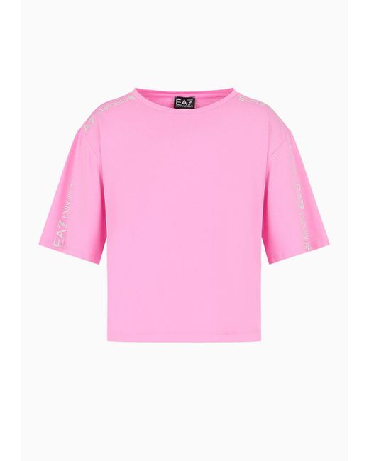 EA7 Pink Shiny Cotton Crew-neck T-shirt