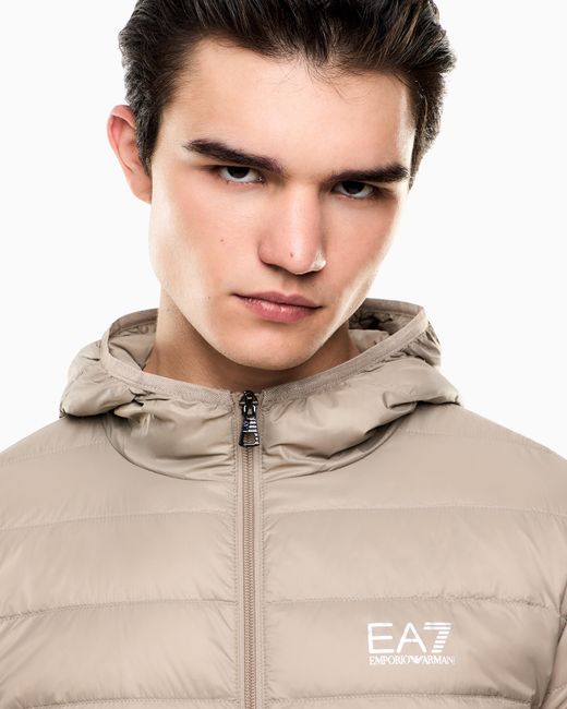 EA7 Natural Insulated Down Jacket With Fixed Hood Core Identity for men