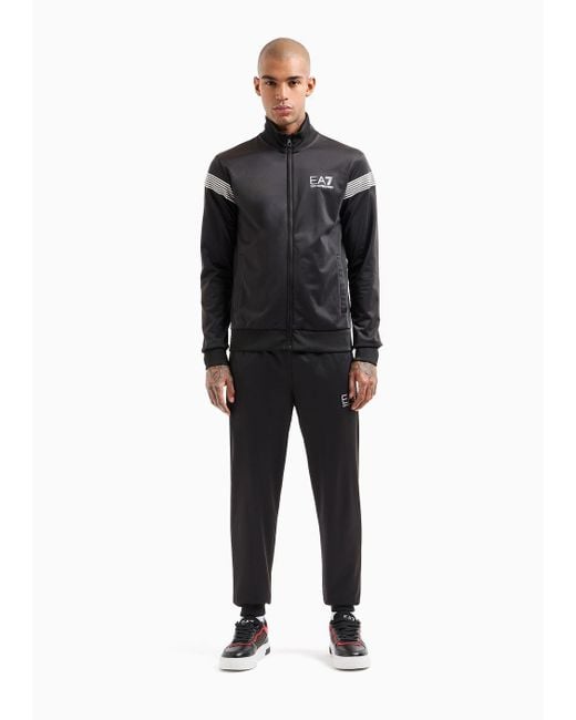 EA7 Black 7 Lines Tracksuit In Technical Fabric for men