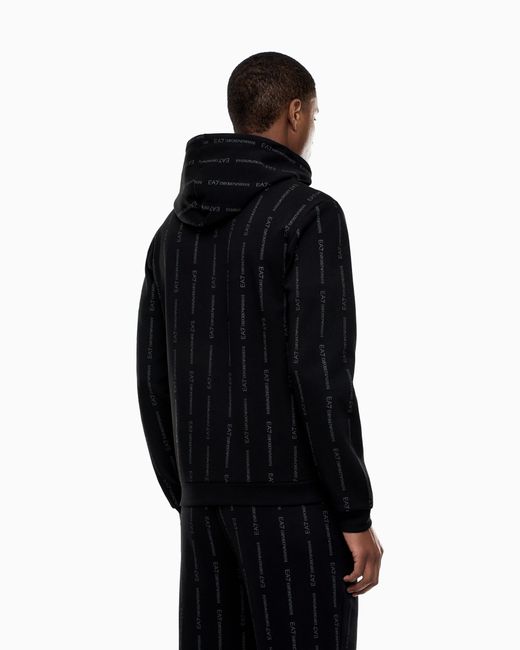EA7 Black Graphic Series Cotton-Blend Hooded Zip-Up Sweatshirt for men