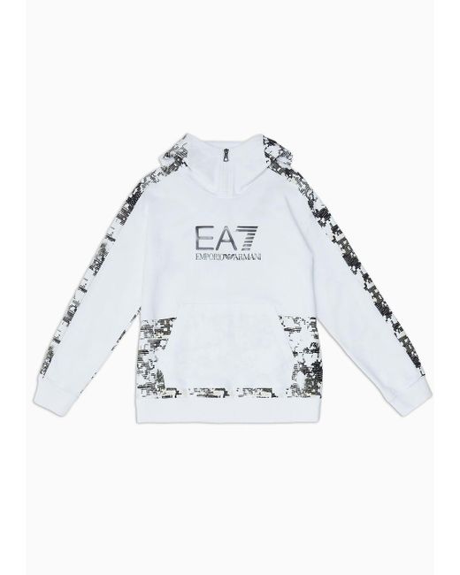 EA7 Gray Visibility Boy Cotton Hooded Sweatshirt for men