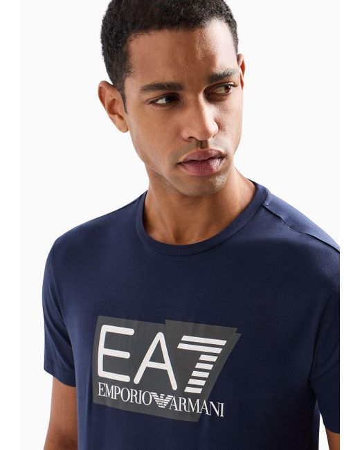 EA7 Blue Visibility Stretch-cotton Jersey, Short-sleeved T-shirt for men