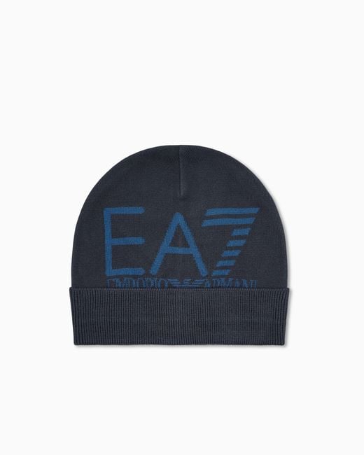 Berretto Con Logo Jacquard E Risvolto Mountain Visibility di EA7 in Blue