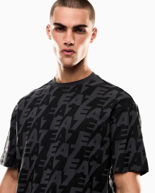 EA7 Black Asv Logo Series Organic-Cotton Crew-Neck T-Shirt for men