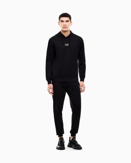 EA7 Black Cotton Business Suit With Hoodie And Joggers Core Identity for men