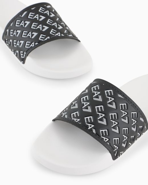 EA7 White Slides With All-Over Logo