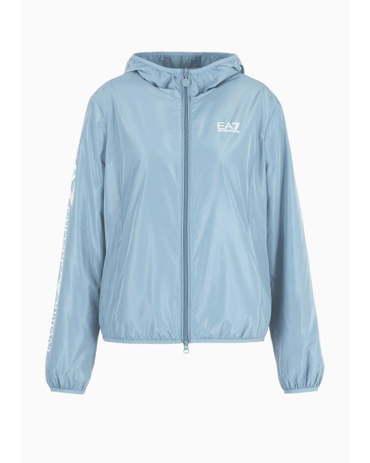 EA7 Blue Water-repellent Fabric Shiny Hooded Jacket