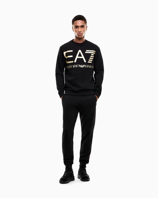 EA7 Black Sweatshirt Logo Series Regular Fit Cotton Jersey for men
