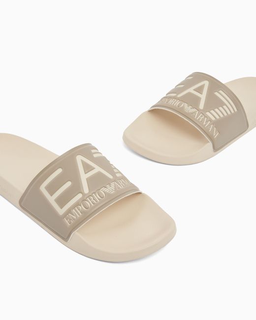 EA7 White Logo Slides With A Wide Band And Anti-Slip Rubber Soles