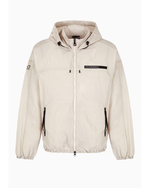 EA7 Gray Nylon Athletic Mix Hooded Jacket for men