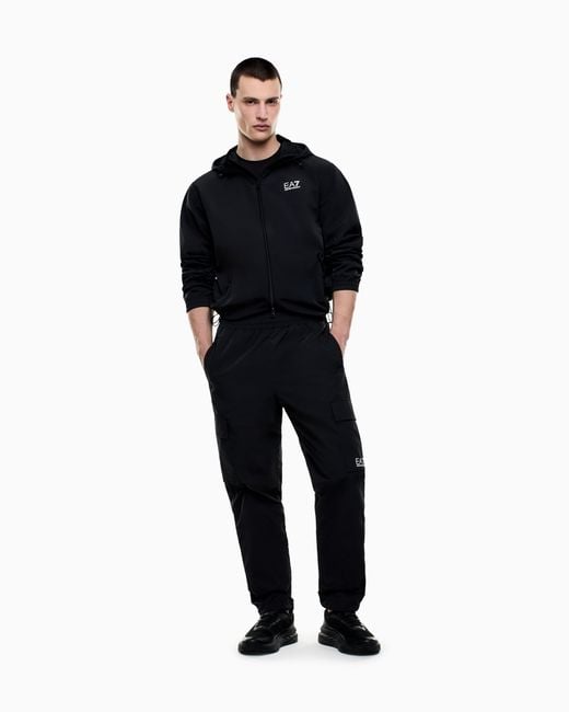 EA7 Black Core Identity Nylon Hooded Sweatshirt for men