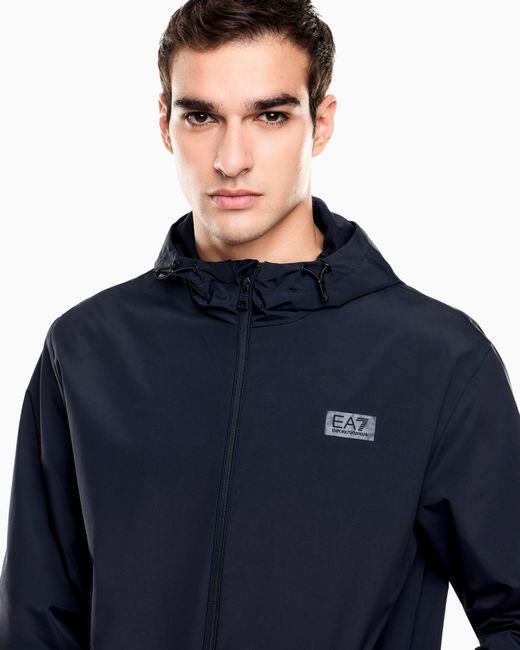 EA7 Blue Logo Series Nylon Hooded Jacket for men