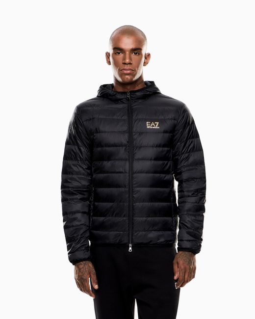 EA7 Black Insulated Down Jacket With Fixed Hood Core Identity for men