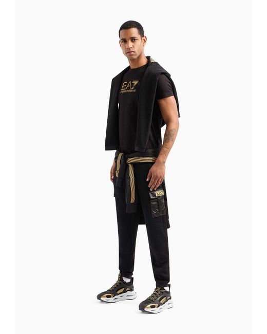 EA7 Black Gold Label Stretch Technical Fabric Hooded Sweatshirt for men