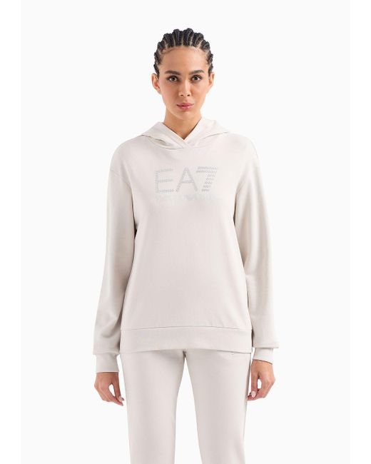 EA7 White Logo Series Sweatshirt Aus Baumwolle Mit Kapuze