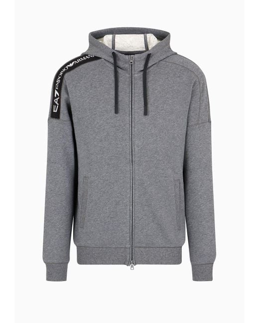 EA7 Gray Logo Series Hooded Cotton Sweatshirt for men