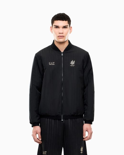 EA7 Blue Bomber Jacket Soccer Regular Fit With Chest Logo for men