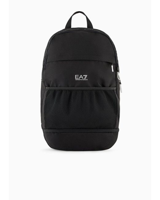 EA7 Black Logo Series Round Backpack In Technical Fabric for men