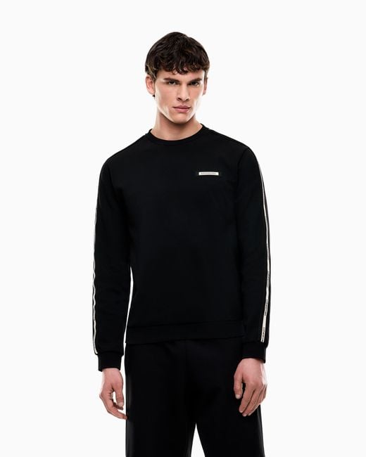 EA7 Black Logo Series Cotton-Blend Interlock Sweatshirt for men