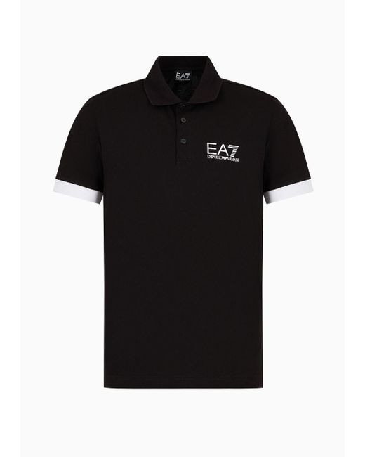 EA7 Black Summer Block Short-sleeved Cotton Polo Shirt for men