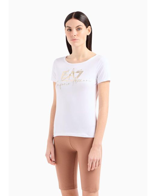 EA7 White Logo Series Stretch-cotton Crew-neck T-shirt