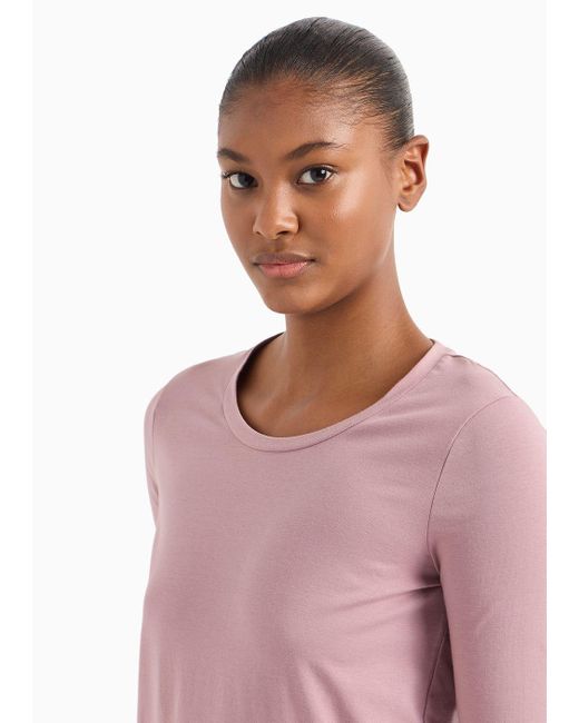 T-shirt A Maniche Lunghe Core Lady In Cotone Stretch di EA7 in Pink