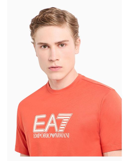 EA7 Visibility T-shirt Aus Baumwoll-jersey Mit Rundhalsausschnitt in Orange für Herren
