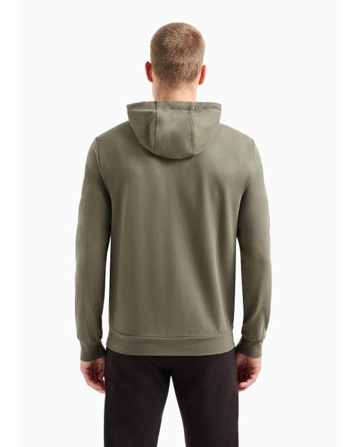EA7 Green Logo Series Hooded Cotton Sweatshirt for men