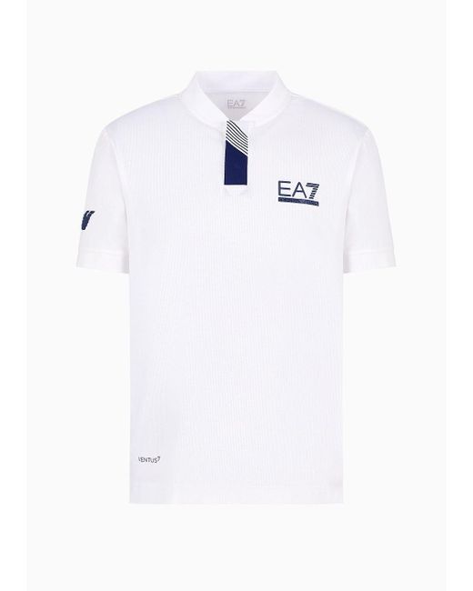 EA7 White Tennis Pro Henley-collar Polo Shirt In Ventus7 Technical Fabric for men