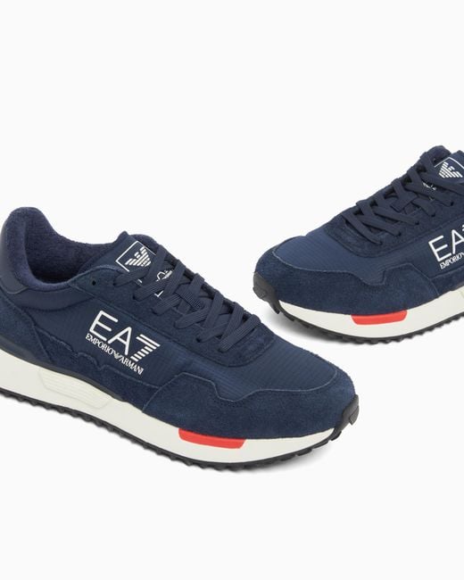 EA7 Blue Fabric Sneaker With Suede Inserts Vintage Running
