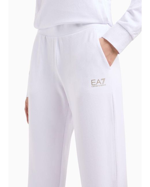 EA7 White Shiny Stretch-cotton Joggers
