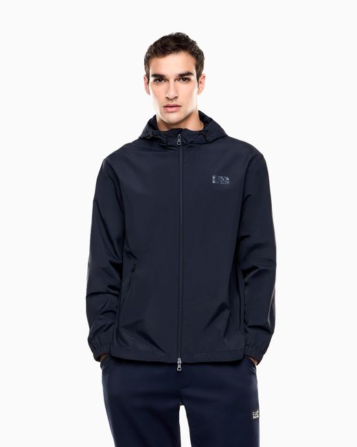EA7 Blue Logo Series Nylon Hooded Jacket for men