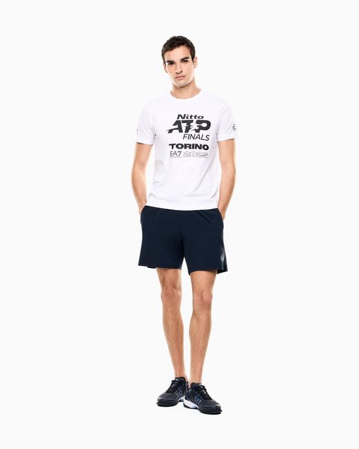 EA7 White Nitto Atp Finals Crew Neck T-Shirt With Event Logo for men