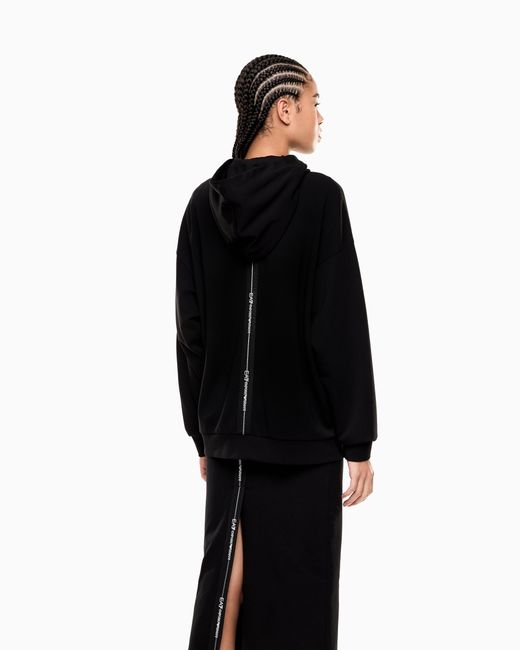 EA7 Black Logo Series Stretch Modal Blend Oversized Hooded Sweatshirt