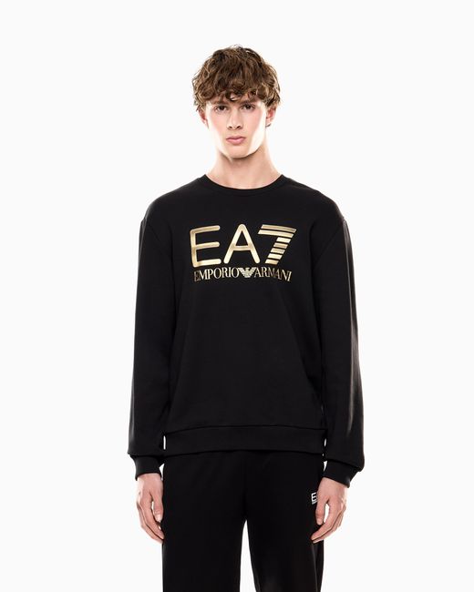 Felpa Girocollo Logo Series di EA7 in Black da Uomo