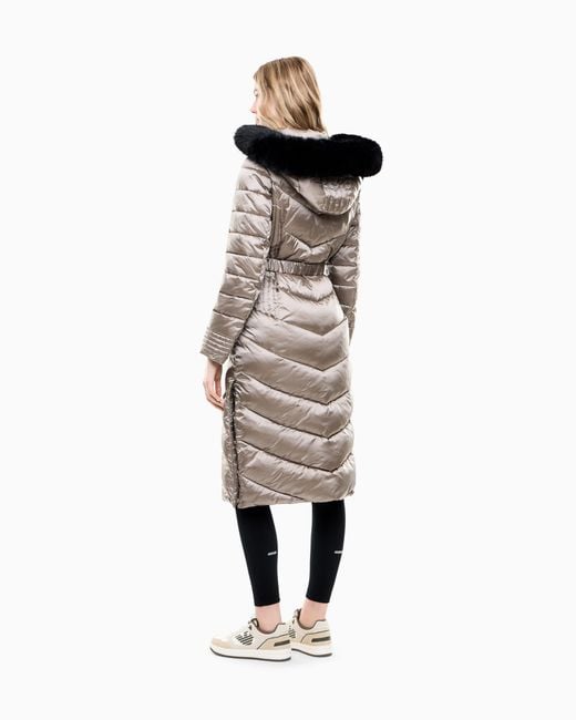 EA7 Natural Caban Coat Regular Fit Padded With Hood And Shiny Finish