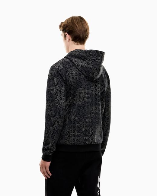 EA7 Blue Zip Hoodie Logo Series Cotton Blend Jersey Monogram for men
