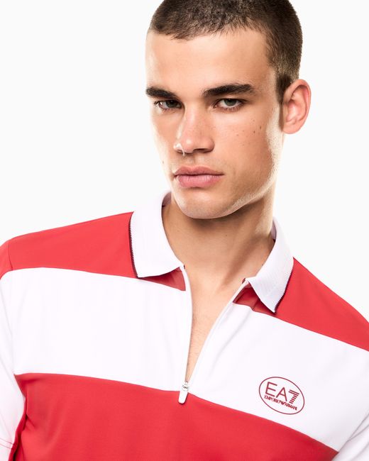 EA7 Red Tennis Pro Zip-Up Polo Shirt for men
