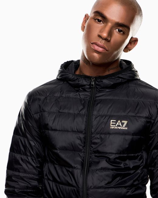 EA7 Black Insulated Down Jacket With Fixed Hood Core Identity for men