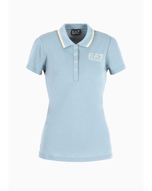 EA7 Blue Stretch Cotton Piqué Core Lady Polo Shirt