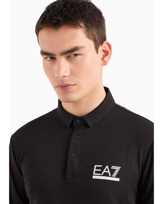 EA7 Black Golf Pro Polo Shirt In Ventus7 Technical Fabric for men