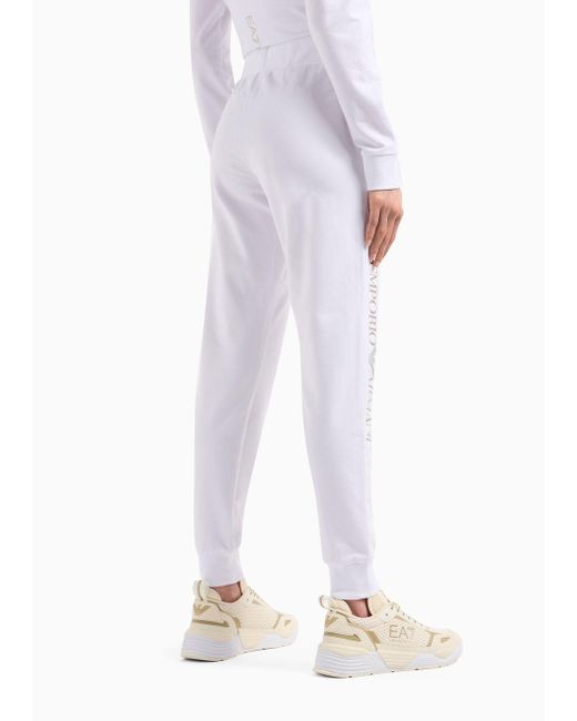 Pantaloni Jogger Shiny In Cotone Stretch di EA7 in White