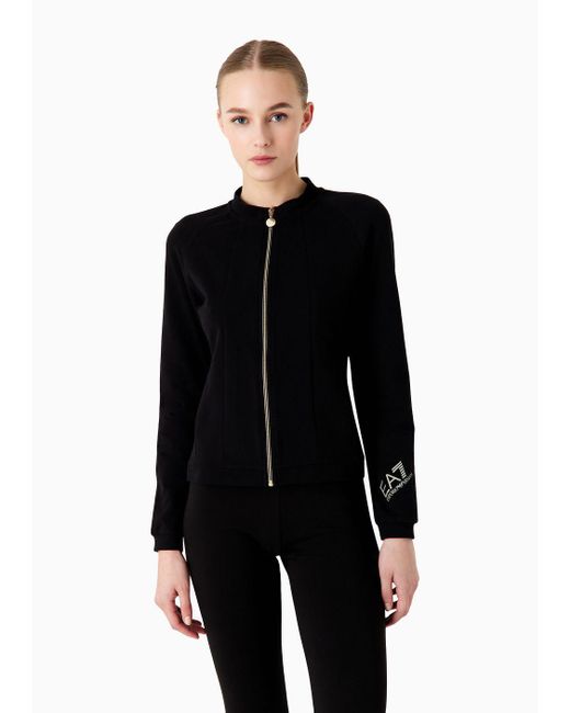 EA7 Black Core Lady Sweatshirt Mit Reißverschluss, Gefertigt Aus Baumwollstretch
