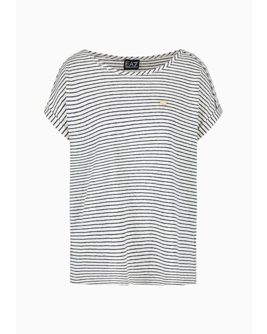 EA7 Gray Costa Smeralda T-shirt Mit U-boot-ausschnitt, Gefertigt Aus Baumwolle Und Leinen