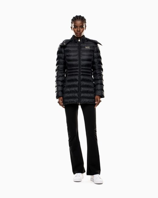 EA7 Black Padded Nylon Hooded Pea Coat